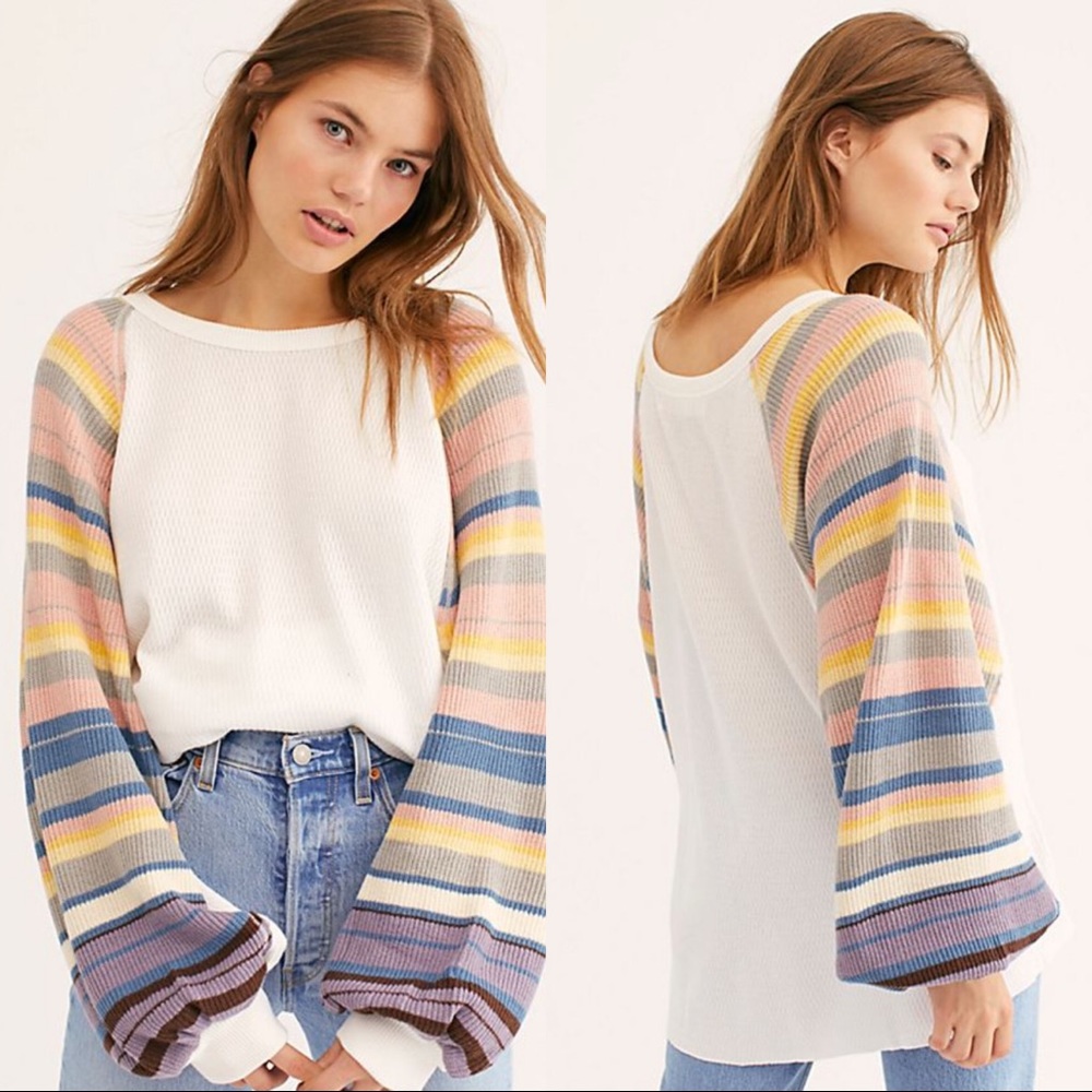 Free People Rainbow Dreams Knit Sweater White SzXS